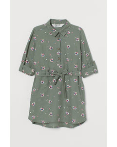 Belted Shirt Dress Khaki Green/floral