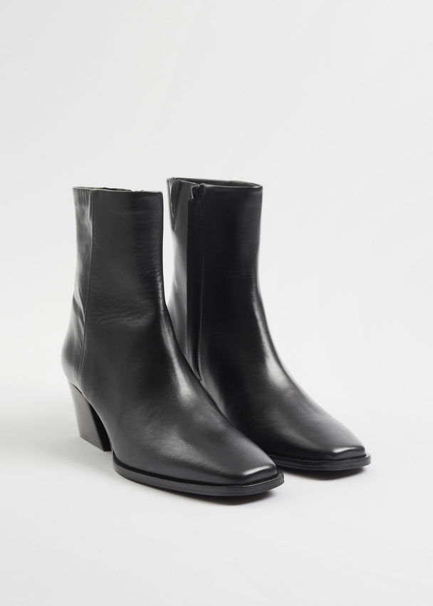 & Other Stories Western Leather Ankle Boots Black