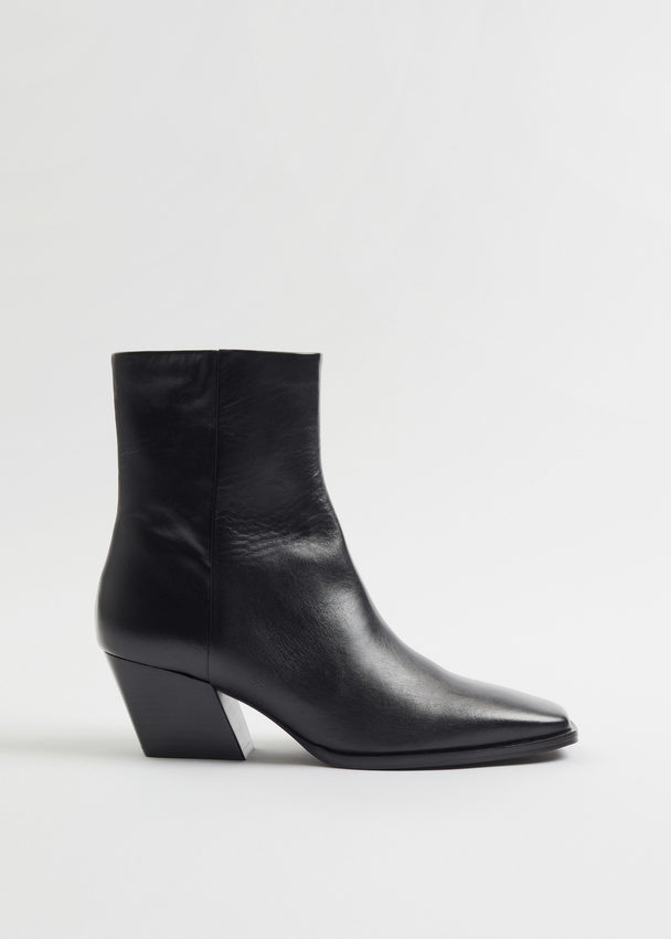 & Other Stories Western Leather Ankle Boots Black