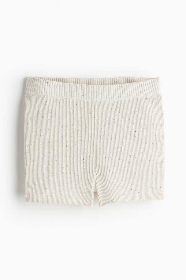 H&M Ribgebreide Short Gebroken Wit/korrelstructuur