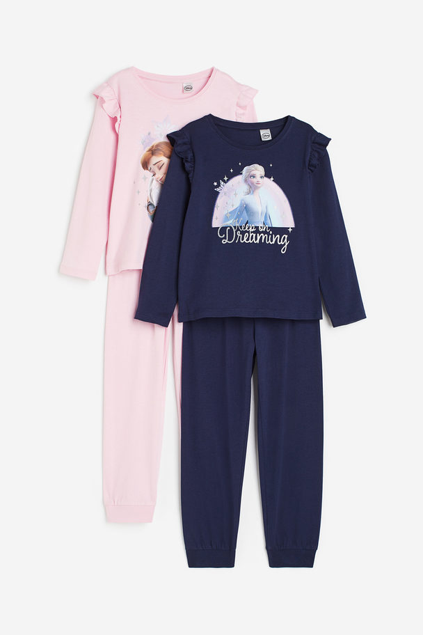 H&M 2-pack Pyjamas Med Trykk Mørk Blå/frost