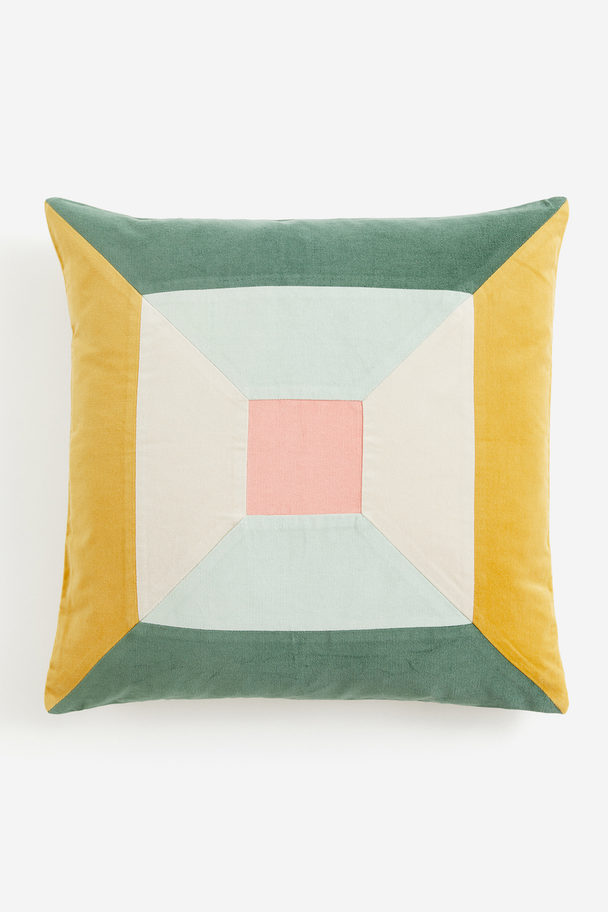 H&M HOME Patchwork Velvet Cushion Cover Mustard Yellow/green