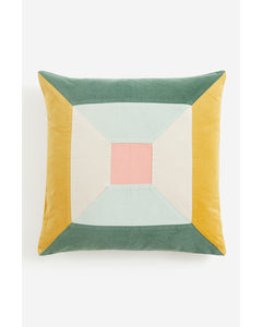 Patchwork Velvet Cushion Cover Mustard Yellow/green