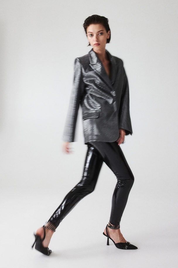 H&M Shimmering Blazer Black/silver-coloured