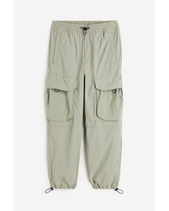 Relaxed Fit Nylon Cargo Trousers Light Sage Green