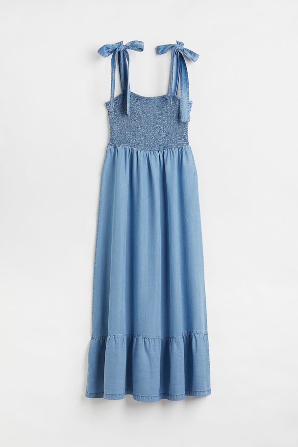 H&M Smocked Denim Dress Denim Blue