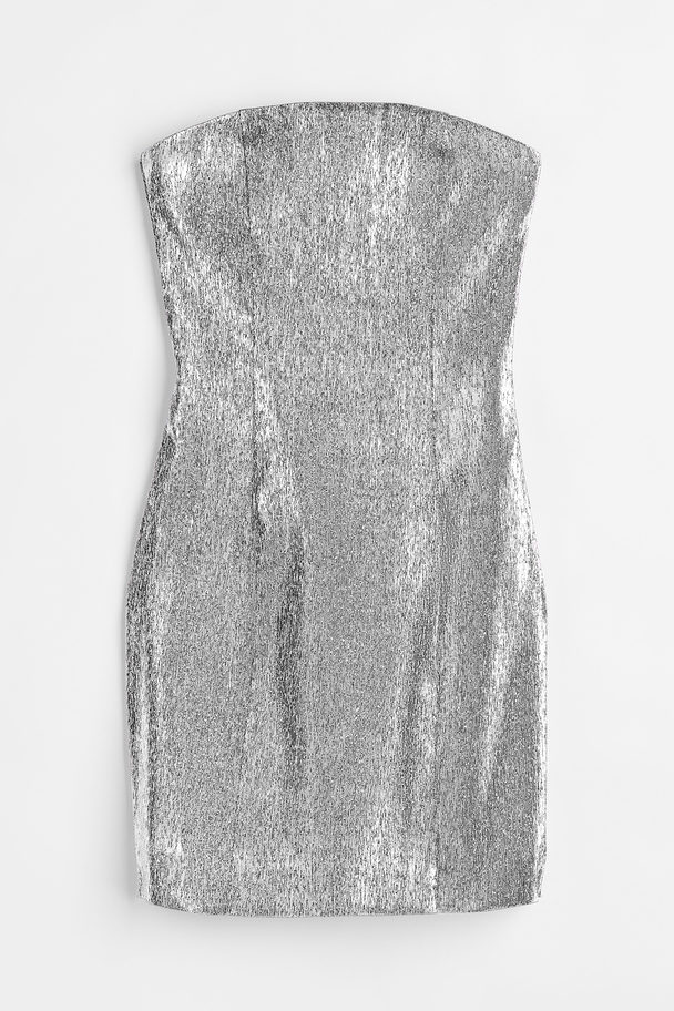 H&M Glittery Bandeau Dress Silver-coloured/glittery