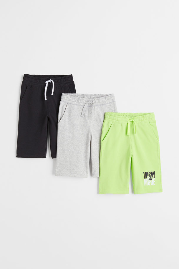 H&M 3-pack Sweatshorts Neon Green/vacay Mode
