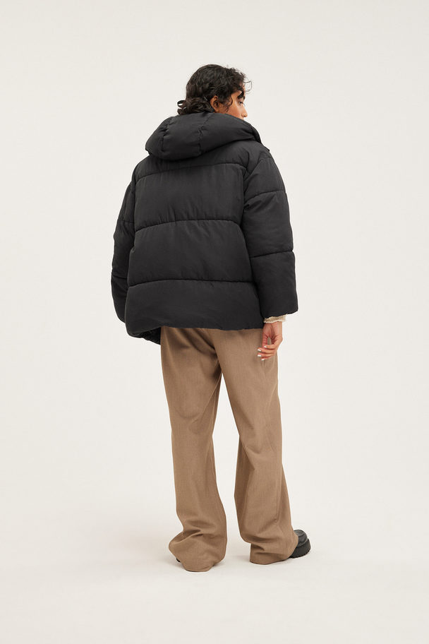 Monki Oversized Puffer Jacket With Hood Black