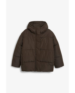 Oversized Puffer Jacket With Hood Dark Brown