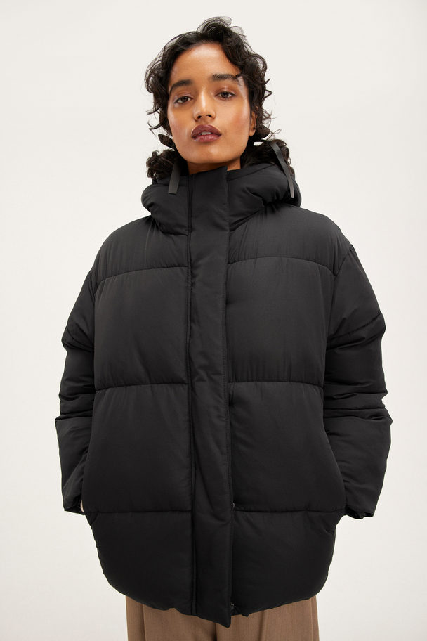Monki Oversized Puffer Jacket With Hood Black