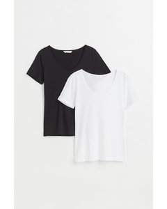 Set Van 2 Katoenen T-shirts Zwart/wit