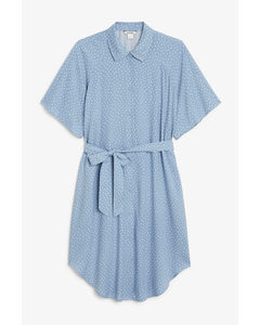 Midi Shirt Dress Blue Polka Dot Print
