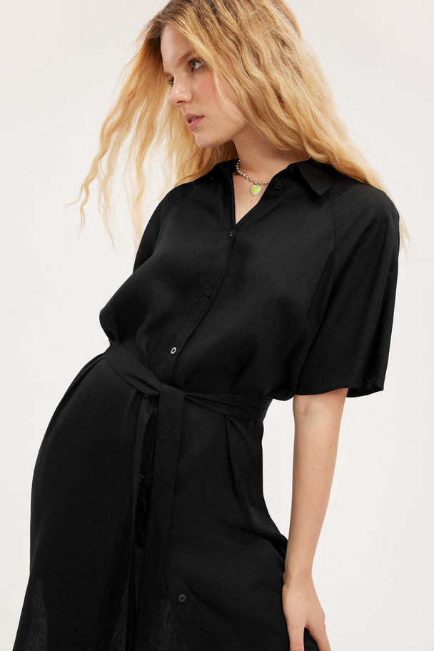 Monki Black Midi Shirt Dress Black