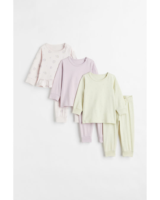 H&M 3-pack Cotton Pyjamas Light Pink/floral