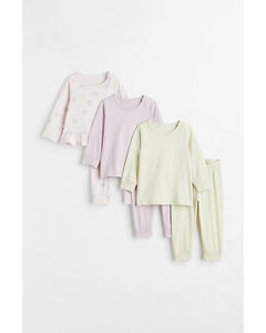 3-pack Pyjamas I Bomull Lys Rosa/blomstret