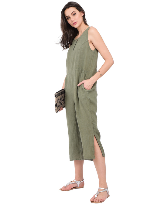 Le Jardin du Lin Round Water Drop Collar Jumpsuit With Pockets And Lateral Legs Opening
