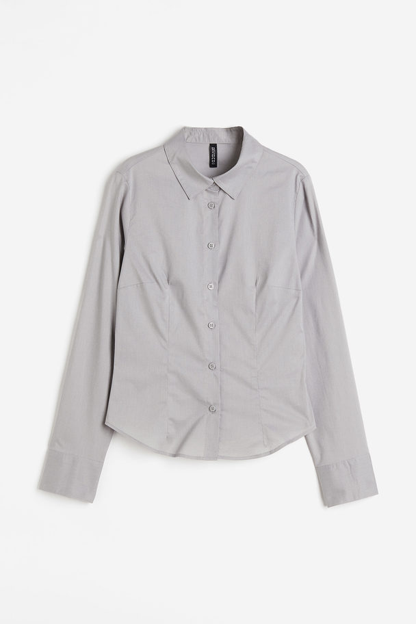 H&M Fitted Poplin Shirt Grey