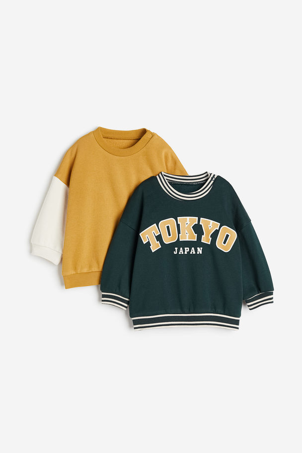 H&M 2-pack Sweatshirt I Bomull Mörkgrön/tokyo