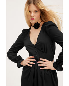 Long Sleeve Crepe Black Mini Dress Black
