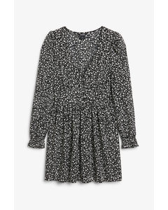 Long Sleeve Crepe Mini Dress Black & White Meadow