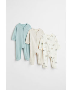3-pack Zip-up Pyjamas Turquoise/light Beige