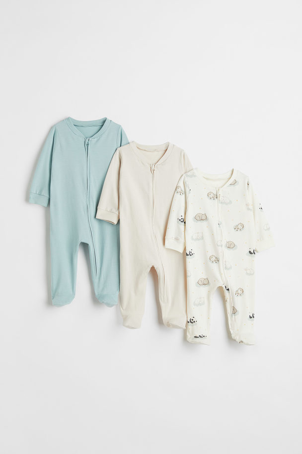H&M 3-pack Zip-up Pyjamas Turquoise/light Beige