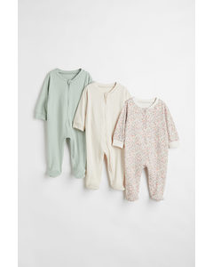 3-pack Zip-up Pyjamas Dusky Green/floral