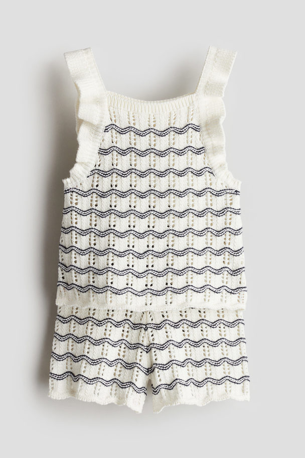 H&M 2-piece Pointelle-knit Set White/blue-striped