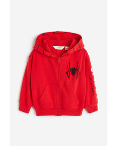 Printed Zip-through Hoodie Red/spider-man