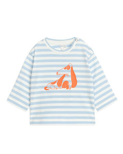 Långärmad T-shirt Med Tryck Ljusblå/vit