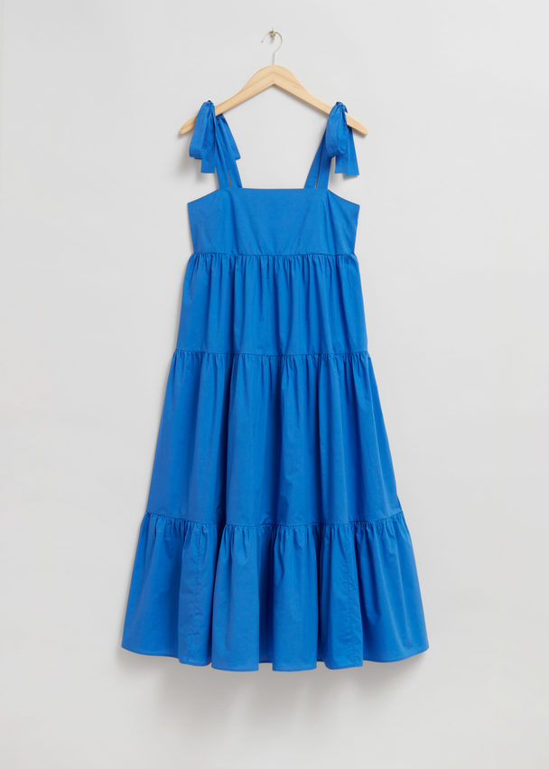 & Other Stories Tiered Babydoll Midi Dress Bright Blue
