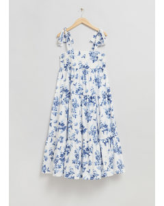 Tiered Babydoll Midi Dress Light Blue/white Floral Print