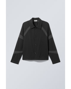 Paneled Relaxed Raglan Overshirt Black