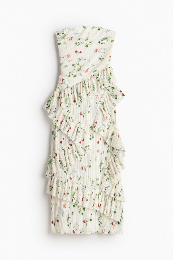 H&M Bandeau-Kleid mit Volants Weiß/Geblümt
