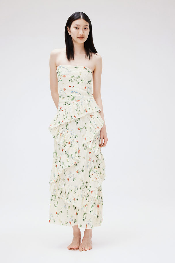 H&M Frill-trimmed Bandeau Dress White/floral