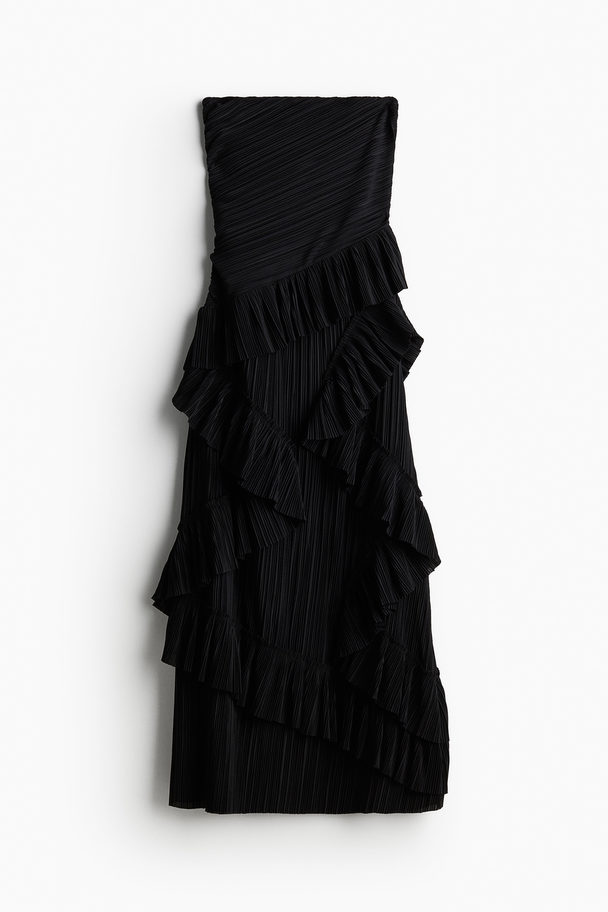 H&M Bandeau-Kleid mit Volants Schwarz