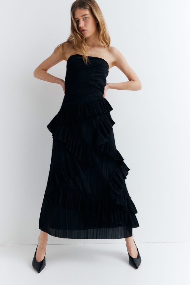 H&M Bandeau-Kleid mit Volants Schwarz