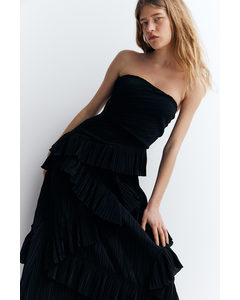 Bandeau-Kleid mit Volants Schwarz