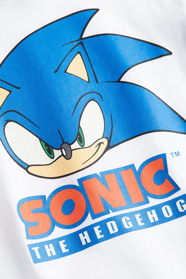 H&M T-Shirt mit Print Weiß/Sonic der Igel