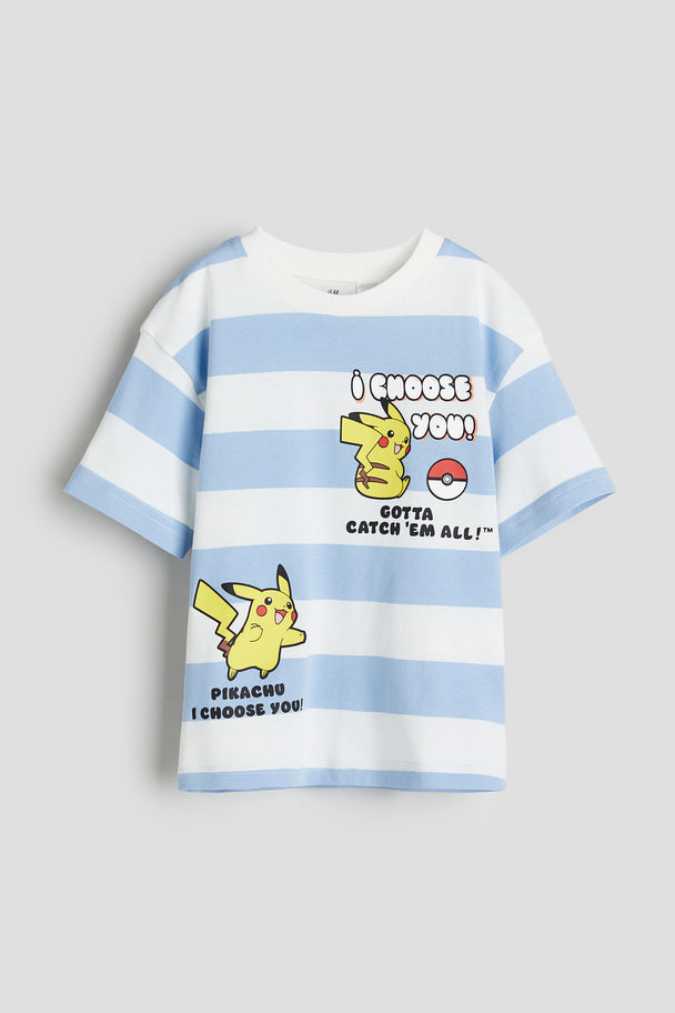 H&M Printed T-shirt Light Blue/pokémon