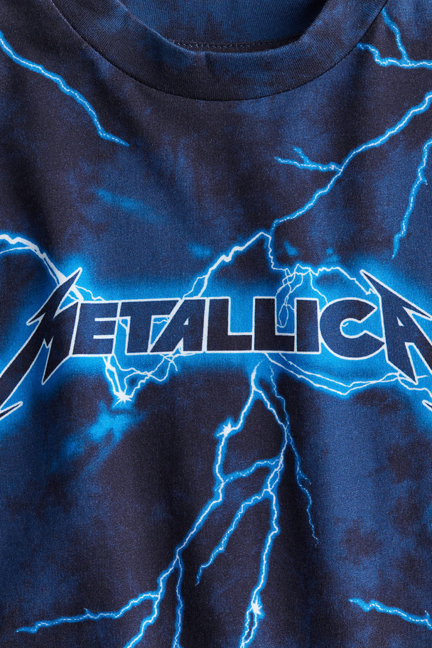 H&M T-Shirt mit Print Dunkelblau/Metallica