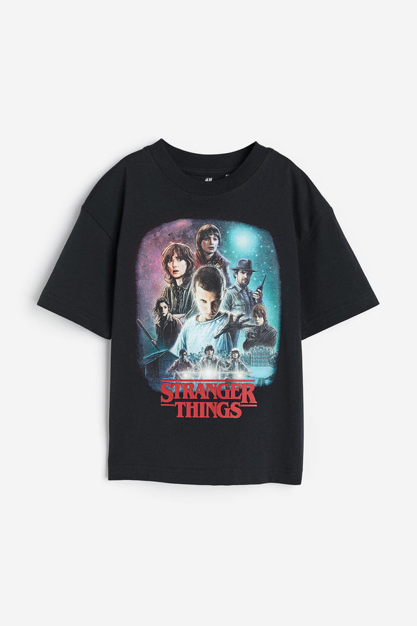 H&M T-Shirt mit Print Schwarz/Stranger Things