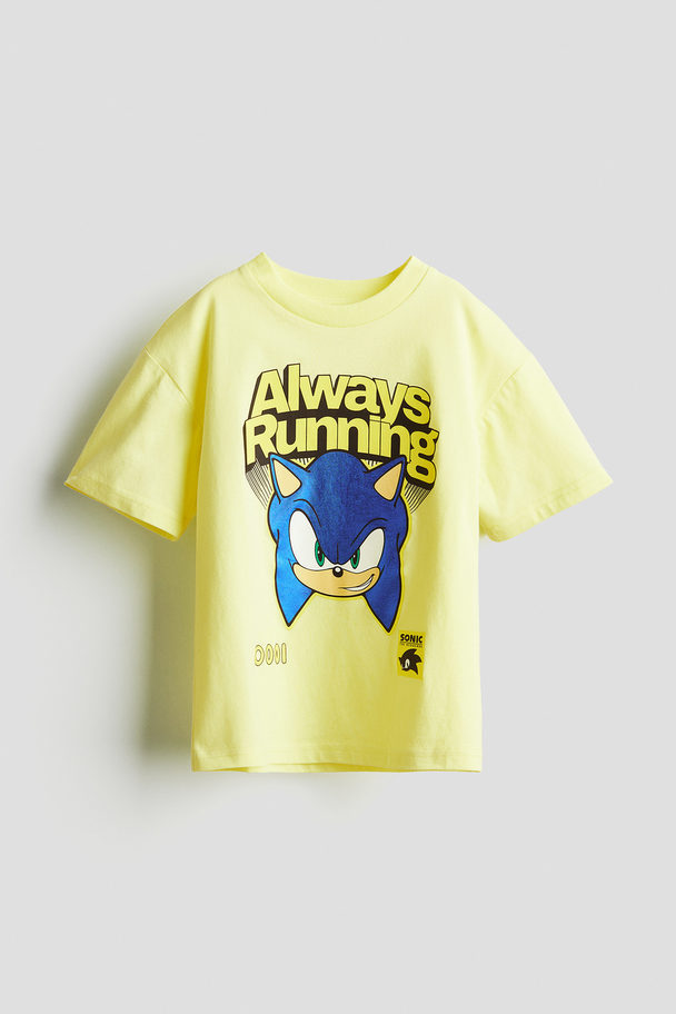 H&M Printed T-shirt Light Yellow/sonic The Hedgehog