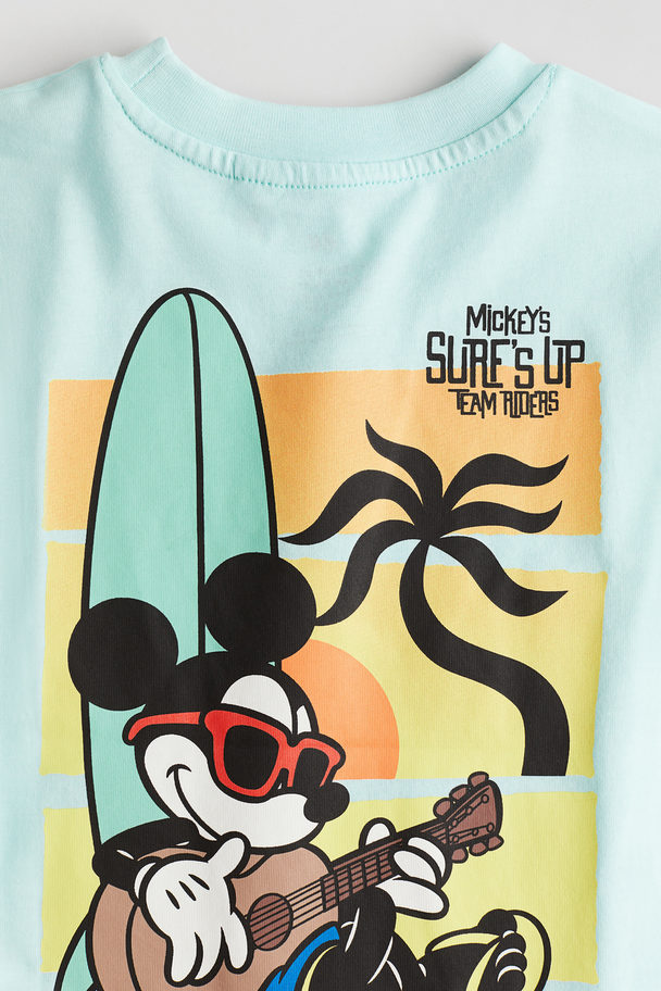 H&M Printed T-shirt Mint Green/mickey Mouse