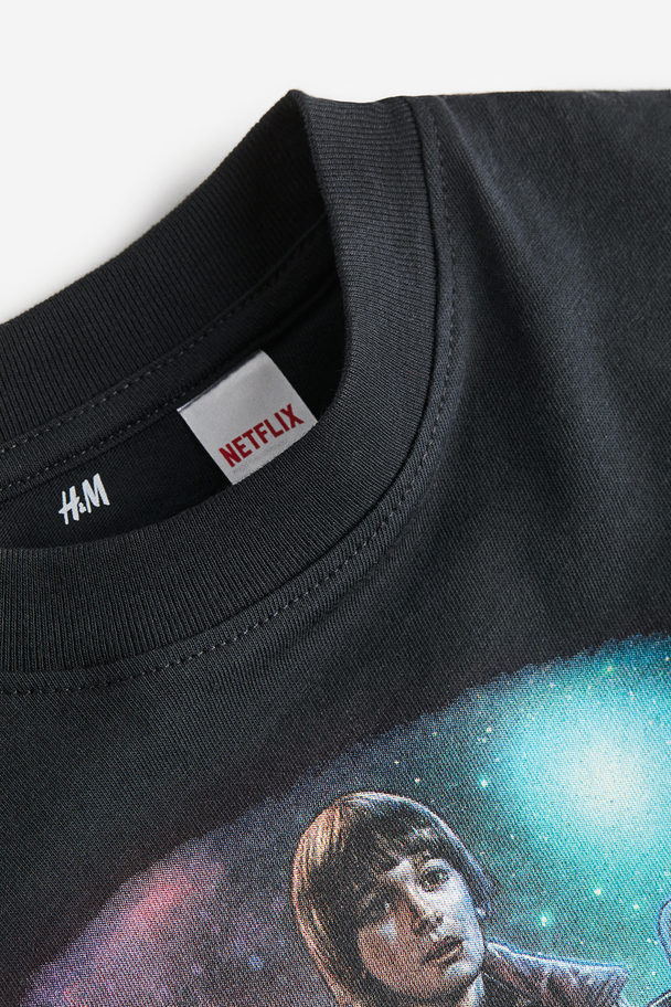 H&M T-shirt Met Print Zwart/stranger Things