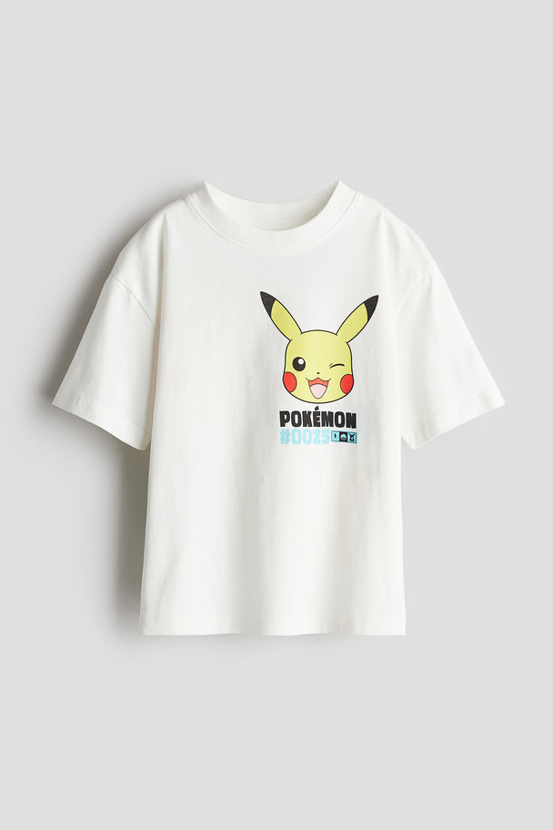 H&M T-Shirt mit Print Weiß/Pokémon