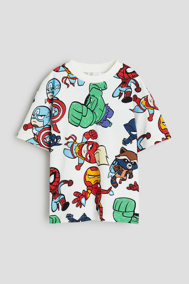 H&M T-Shirt mit Print Weiß/Marvel Comics