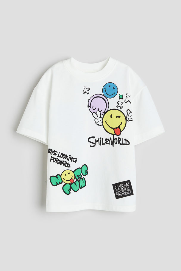 H&M Printed T-shirt White/smileyworld®