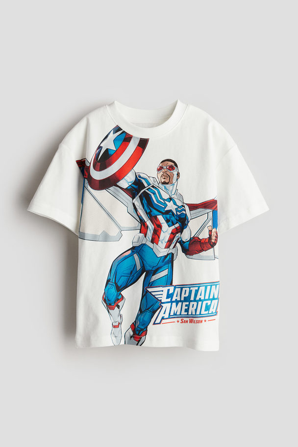 H&M Printed T-shirt White/captain America
